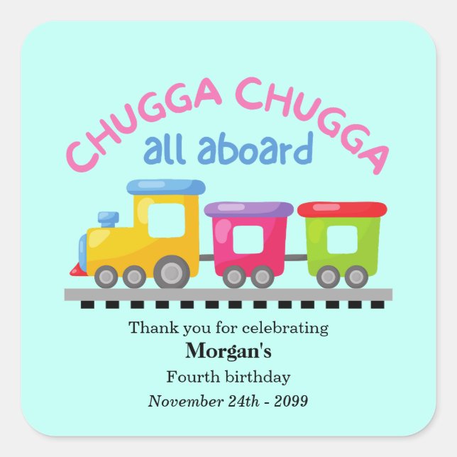 Chugga Choo Train Themed Cartoon Any Age Birthday  Square Sticker (Front)