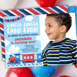 Chugga Chugga Choo Choo Train Birthday Photo Invitation