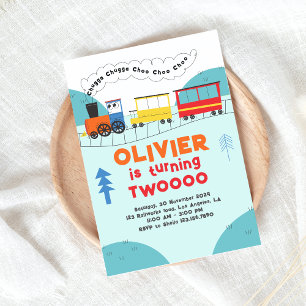 Chugga Chugga Choo Choo Train Boy Second Birthday Invitation