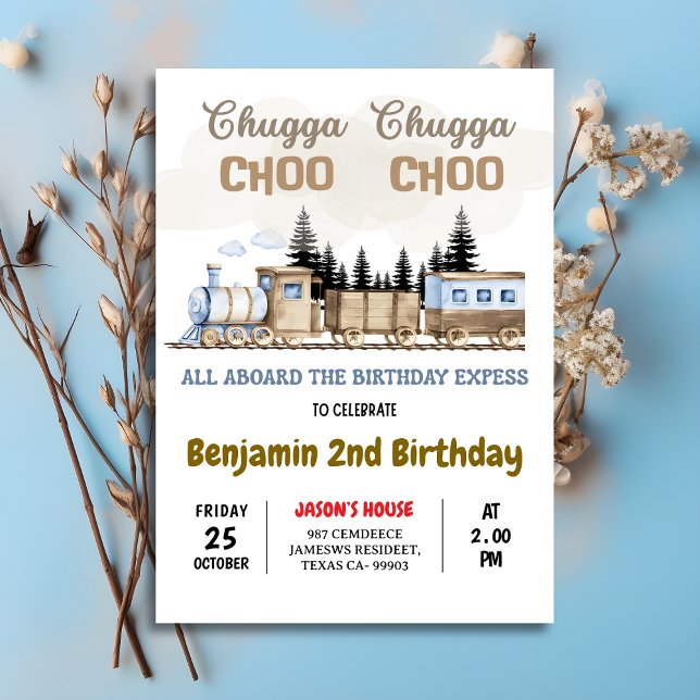 Chugga Chugga Choo Choo Vintage Train Birthday  Invitation (Chugga Chugga Choo Choo Vintage Train Birthday Invitation
)