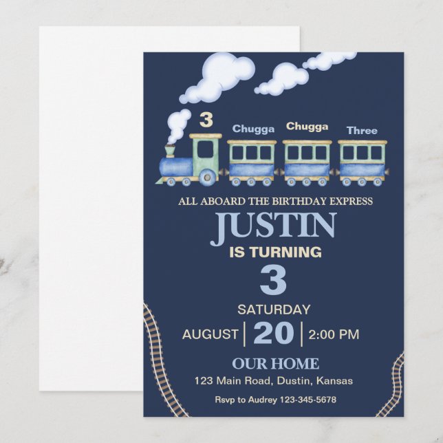 Chugga, Chugga Cute Train Birthday Party Invitation (Front/Back)