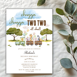 Chugga Chugga Two Two Animals Train 2nd Birthday  Invitation