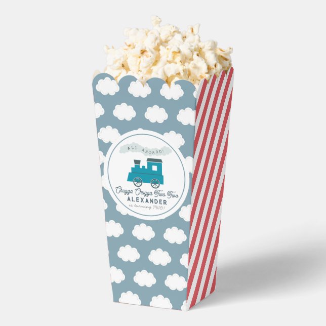 Chugga Chugga Two Two Blue 2nd Birthday Popcorn Favor Box (Popped)