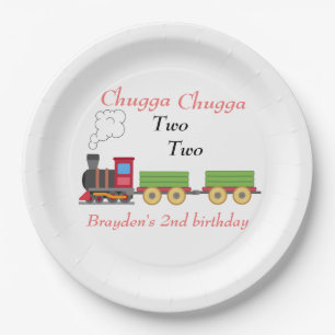 Chugga chugga two two red boy 2nd birthday plates