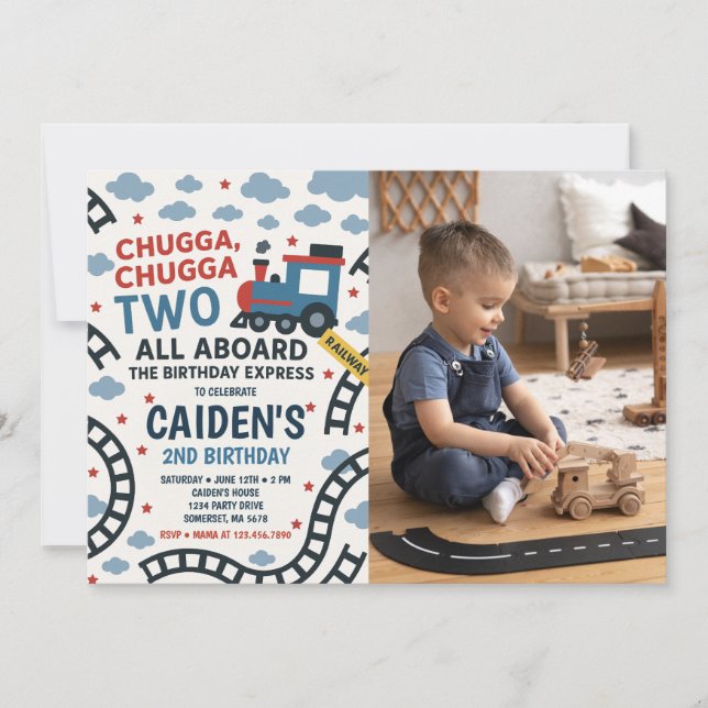 Chugga Chugga Two Two Train Birthday Party Photo Invitation (Front)