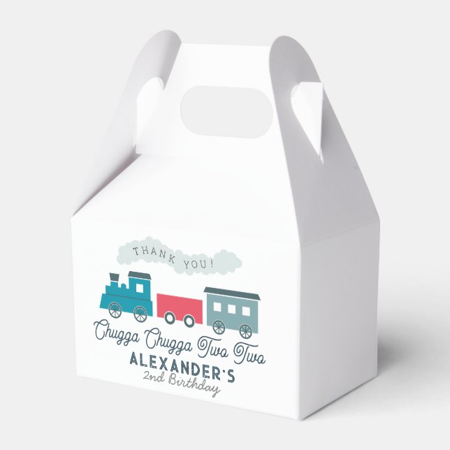 Chugga Chugga Two Two Train Blue Boy 2nd Birthday Favor Box (Front Side)