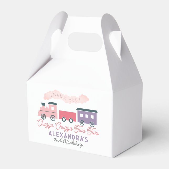 Chugga Chugga Two Two Train Pink Girl 2nd Birthday Favor Box (Front Side)