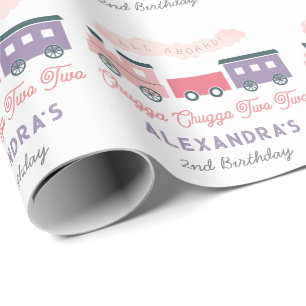 Chugga Chugga Two Two Train Pink Girl 2nd Birthday Wrapping Paper