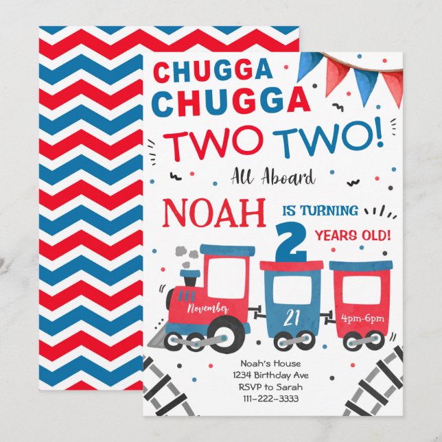 Chugga Deux Train 2e Invitation Anniversaire (Devant / Derrière)