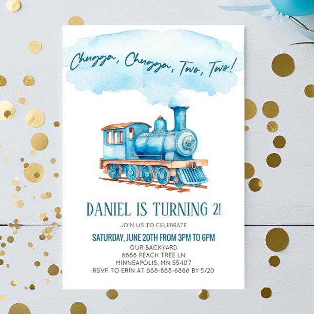 Chugga Two Two Choo Choo Train 2nd Birthday Party Invitation (Creator Uploaded)