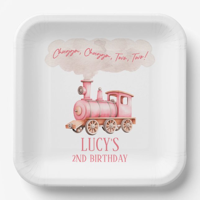 Chugga Two Two Choo Choo Train 2nd Birthday Party Paper Plate (Front)