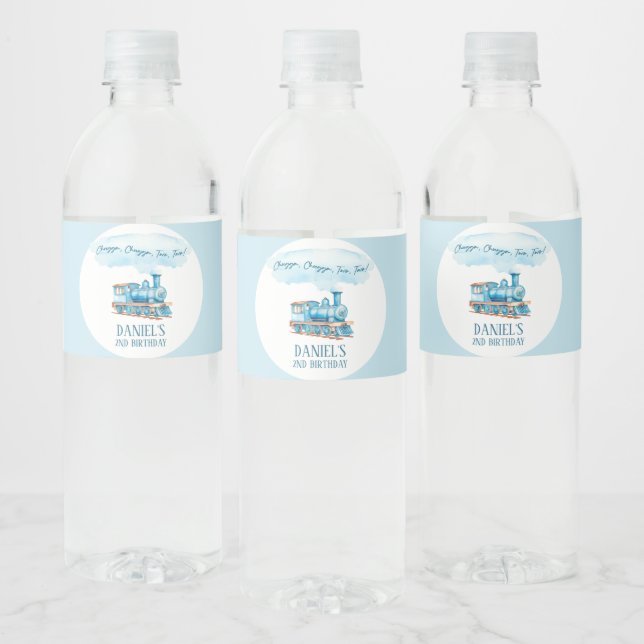 Chugga Two Two Choo Choo Train 2nd Birthday Party Water Bottle Label (Bottles)