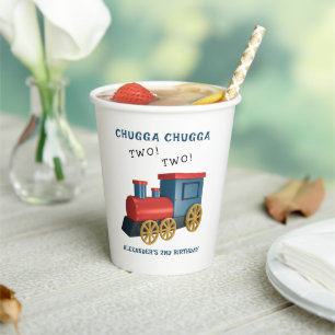 Chugga Two Two Train Second Birthday Paper Cups