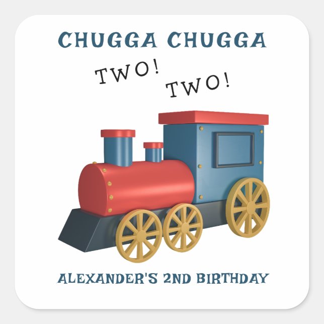 Chugga Two Two Train Second Birthday Square Sticker (Front)