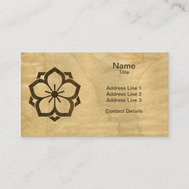 Chuinyaekikyo Japanese Kamon Cherry Blossom Wood Business Card (Front)