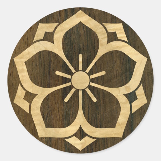 Chuinyaekikyo Japanese Kamon Cherry Blossom Wood Classic Round Sticker (Front)