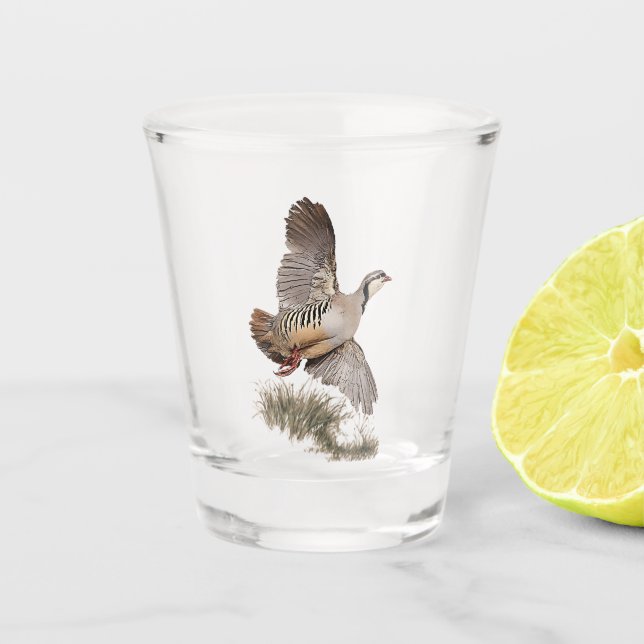 Chukar Partridge ,Art Shot Glass (Front)