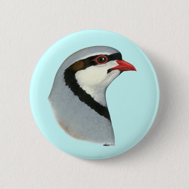 Chukar:  Partridge Head 2 Inch Round Button (Front)