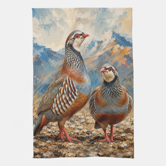 Chukar Partridge Pair Art  Kitchen Towel (Vertical)