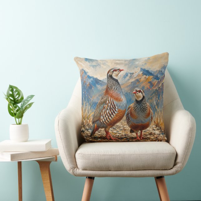 Chukar Partridge Pair Art  Throw Pillow (Chair)