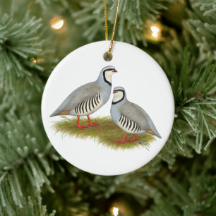 Chukar Partridge Pair Ceramic Ornament