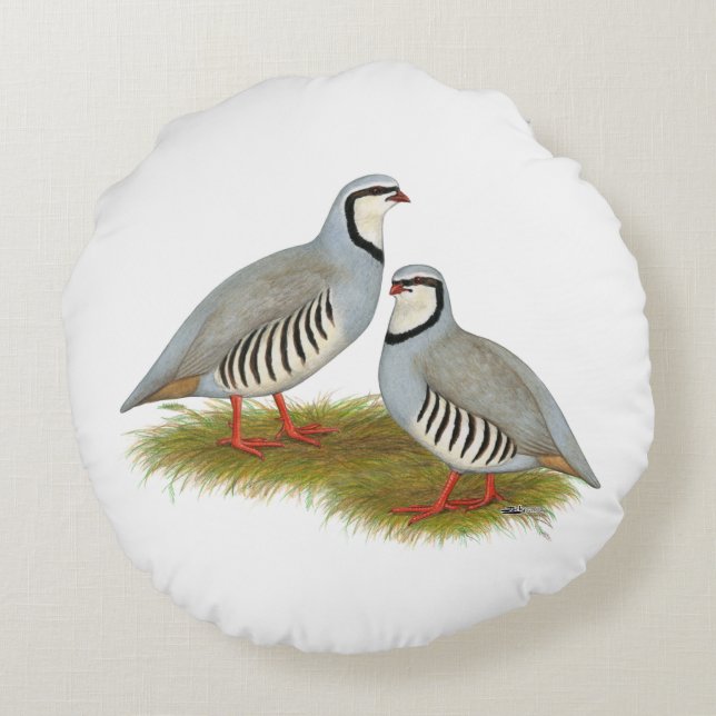 Chukar Partridge Pair Round Pillow (Back)