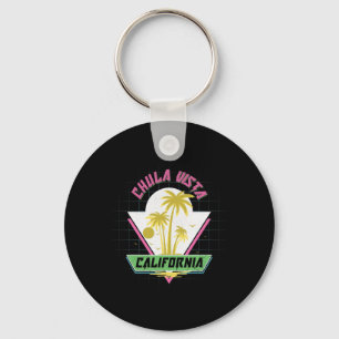 Chula Vista California Retro Vaporwave Beach Keychain