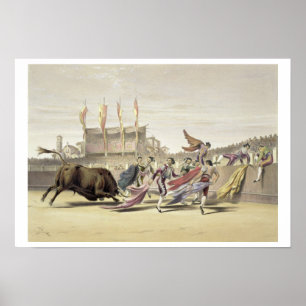 Chulos Playing the Bull, 1865 (colour litho) Poster