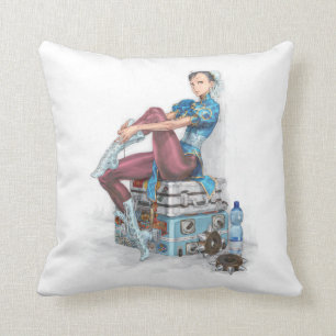 Chun-Li Tying Shoe Throw Pillow