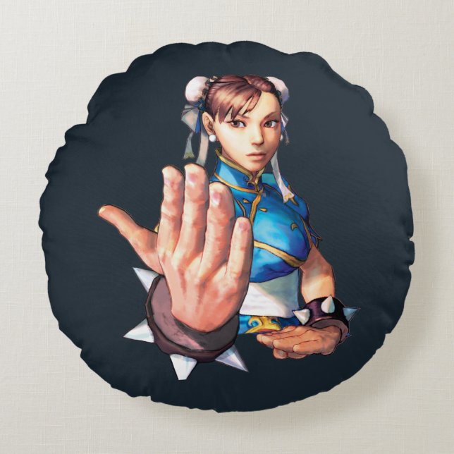 Chun-Li With Hand Up Round Pillow (Front)