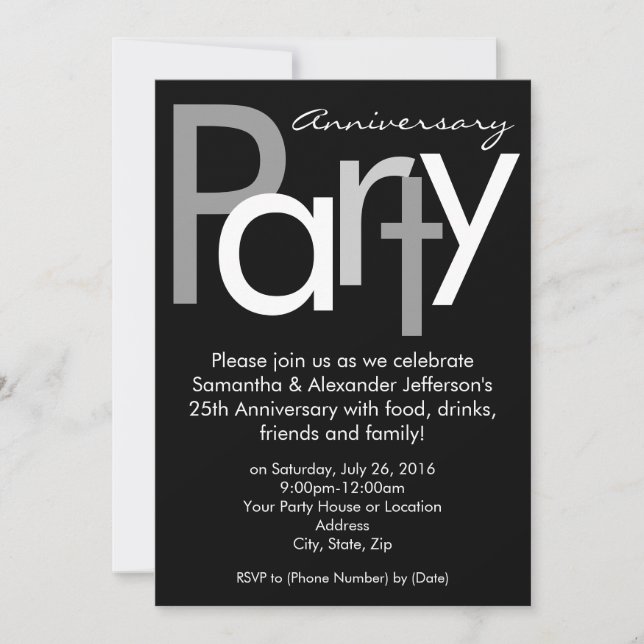 Chunky Black / White Anniversary Party Invitation (Front)