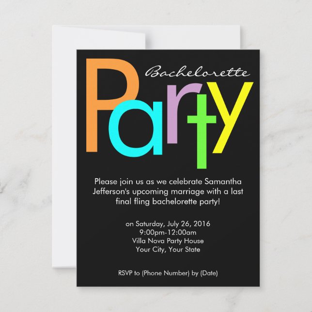 Chunky Block Colours Bachelorette Party Invitation (Front)