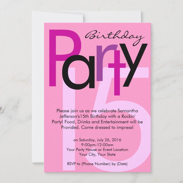 Chunky Bold Pink Type Birthday Party Invitation (Front)