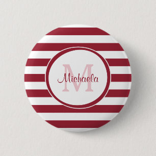 Chunky Deep Red Stripes Simple Monogram and Name 2 Inch Round Button