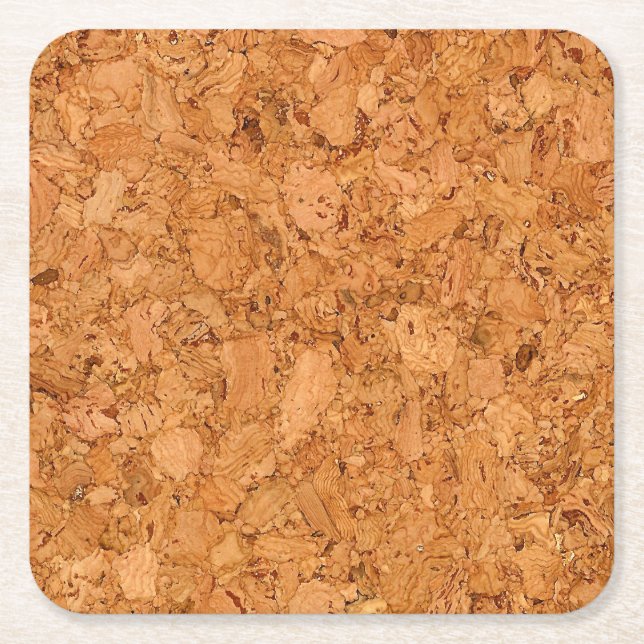 Chunky Natural Cork Wood Grain Look Square Paper Coaster (Front)
