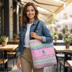 Chunky Pastel Knit Monogram Personalized Name Tote Bag