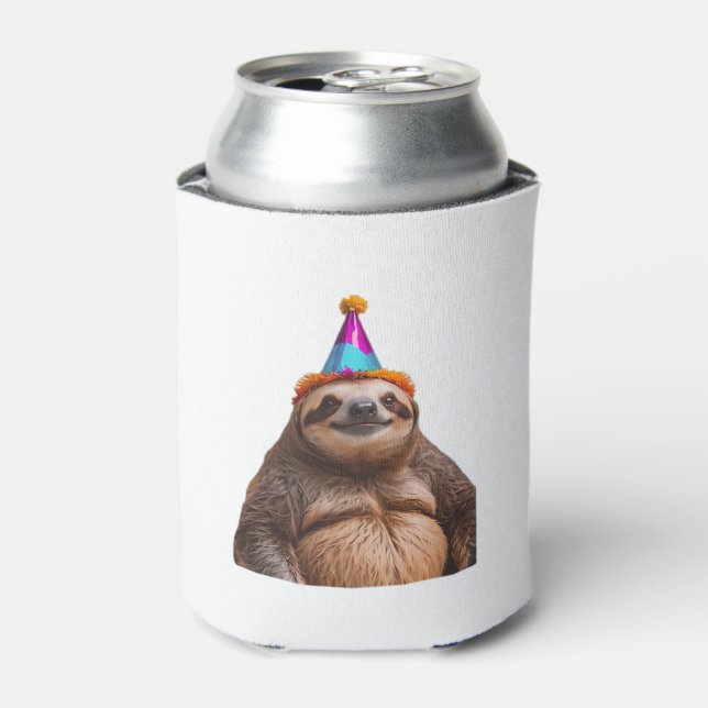 Chunky Sloth birthday party hat gift funny meme pr Can Cooler (Can Front)