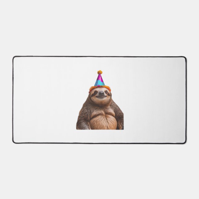 Chunky Sloth birthday party hat gift funny meme pr Desk Mat (Front)
