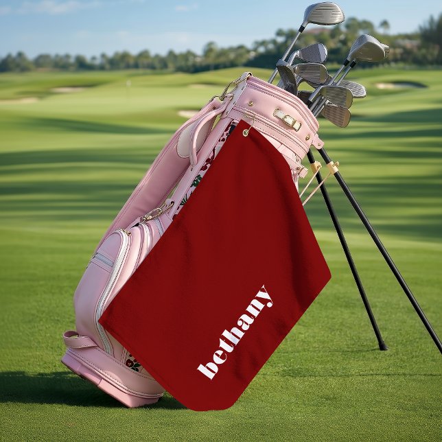 Chunky Typography Monogram Name Burgundy Golf Towel (Creator Uploaded)