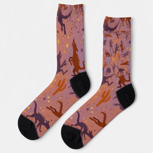 Chupacabra Desert Cryptid Pattern Crew Socks (Left)