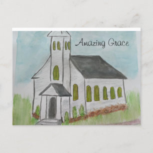 Church Amazing Grace- Hand painted print Postcard