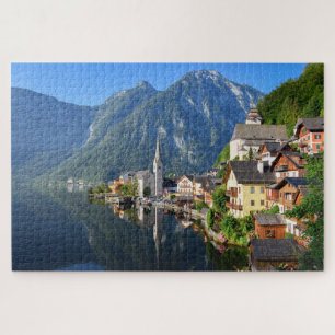 Church and village of Hallstatt, Austria with Alps Jigsaw Puzzle