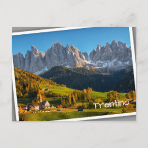 Church and village with mountains landscape postca postcard