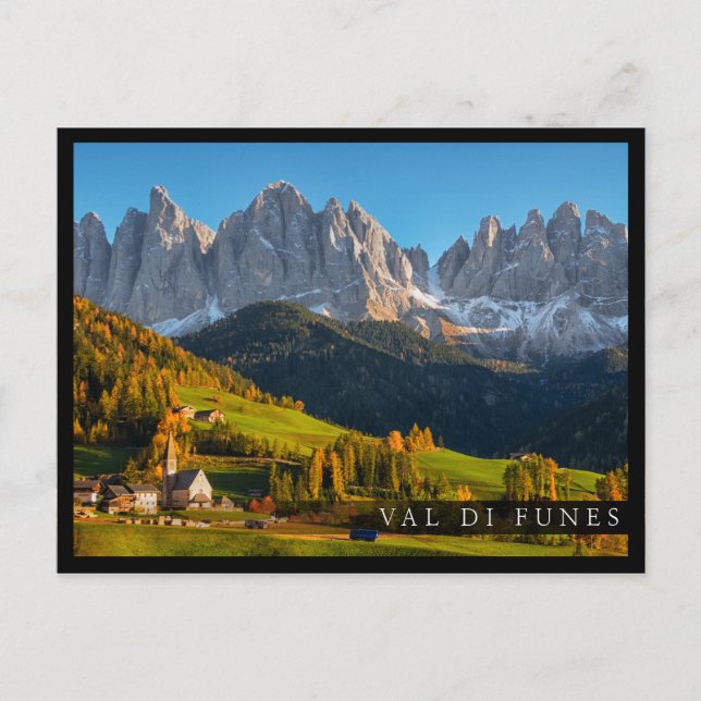 Church and village with mountains landscape postcard (Front)