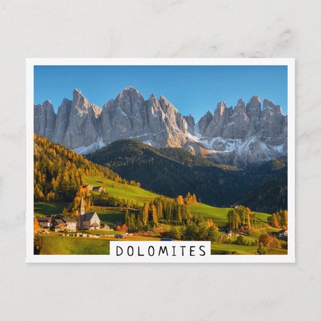 Church and village with mountains landscape postcard (Front)