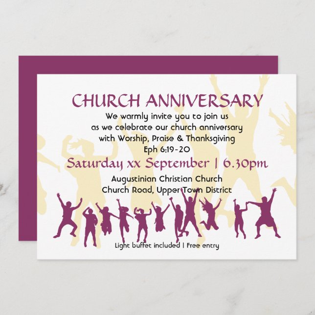 CHURCH ANNIVERSARY Modern Customizable Burgundy Invitation (Front/Back)