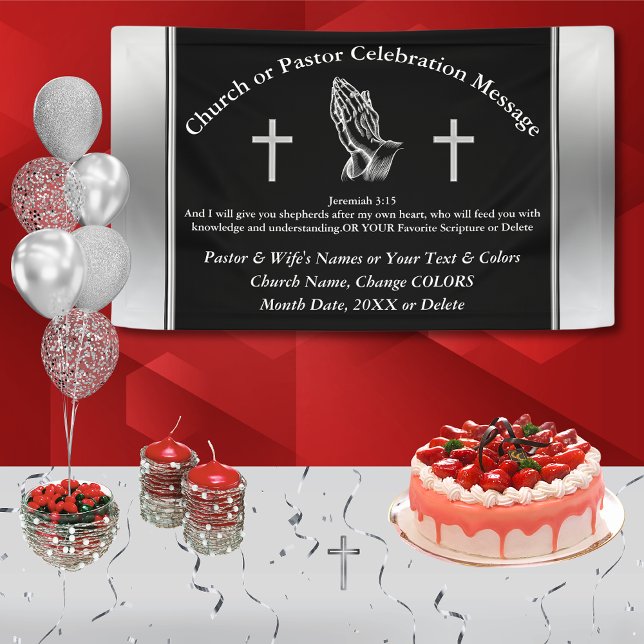 Church Anniversary or Pastor Anniversary Banner (Personalized, Church Anniversary Banner. Black and Silver, Church Banners. Pastor Anniversary Banner)