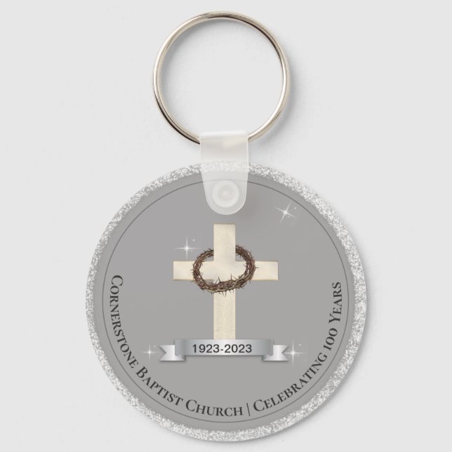 Church Anniversary Souvenir Party Favours Silver Keychain (Front)
