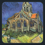 Church at Auvers-sur-Oise by Vincent van Gogh Square Sticker<br><div class="desc">Church at Auvers by Vincent van Gogh is a vintage fine art post impressionism architectural painting. An exterior view of a church with stained glass windows and a figure walking towards the Chapel along a cobblestone path. About the artist: Vincent Willem van Gogh (1853 -1890) was one of the most...</div>