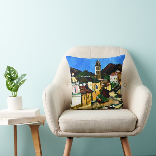 Church at Belgodere, Corsica Throw Pillow (Chair)